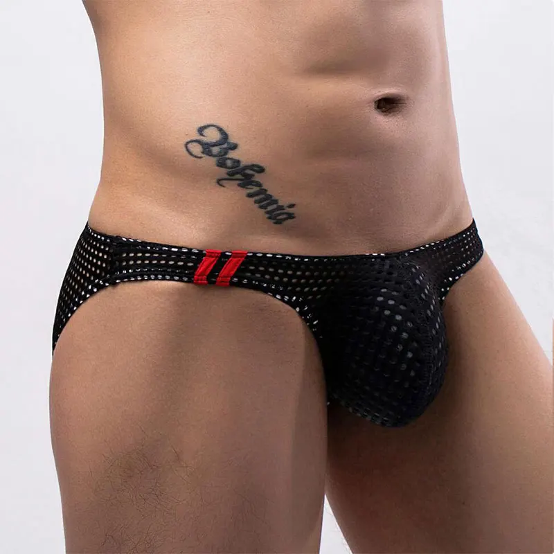 EUR Size Fashion Solid Color Men Underwear Mesh Breathable Briefs Sexy U Pouch Underpants Low Waist Gay Man Panties Slip Cuecas