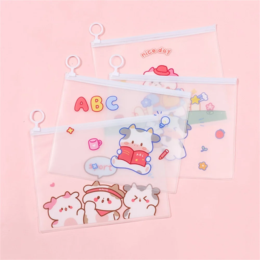 Cartoon File Bag Stationery Organizer Waterproof Pen Holders Pencil Case Transparent Data Storage Pocket Office School Supplies