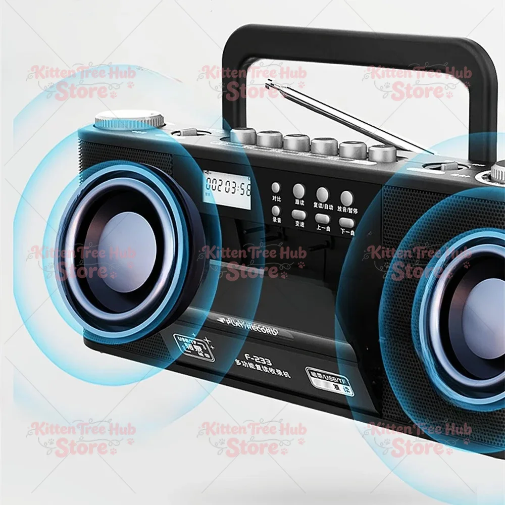 F-233 Recorder Cassette Tape Transfer to MP3 Built-in Microphone Recording Support USB Disk TF Card Play Rec FM MW Radio