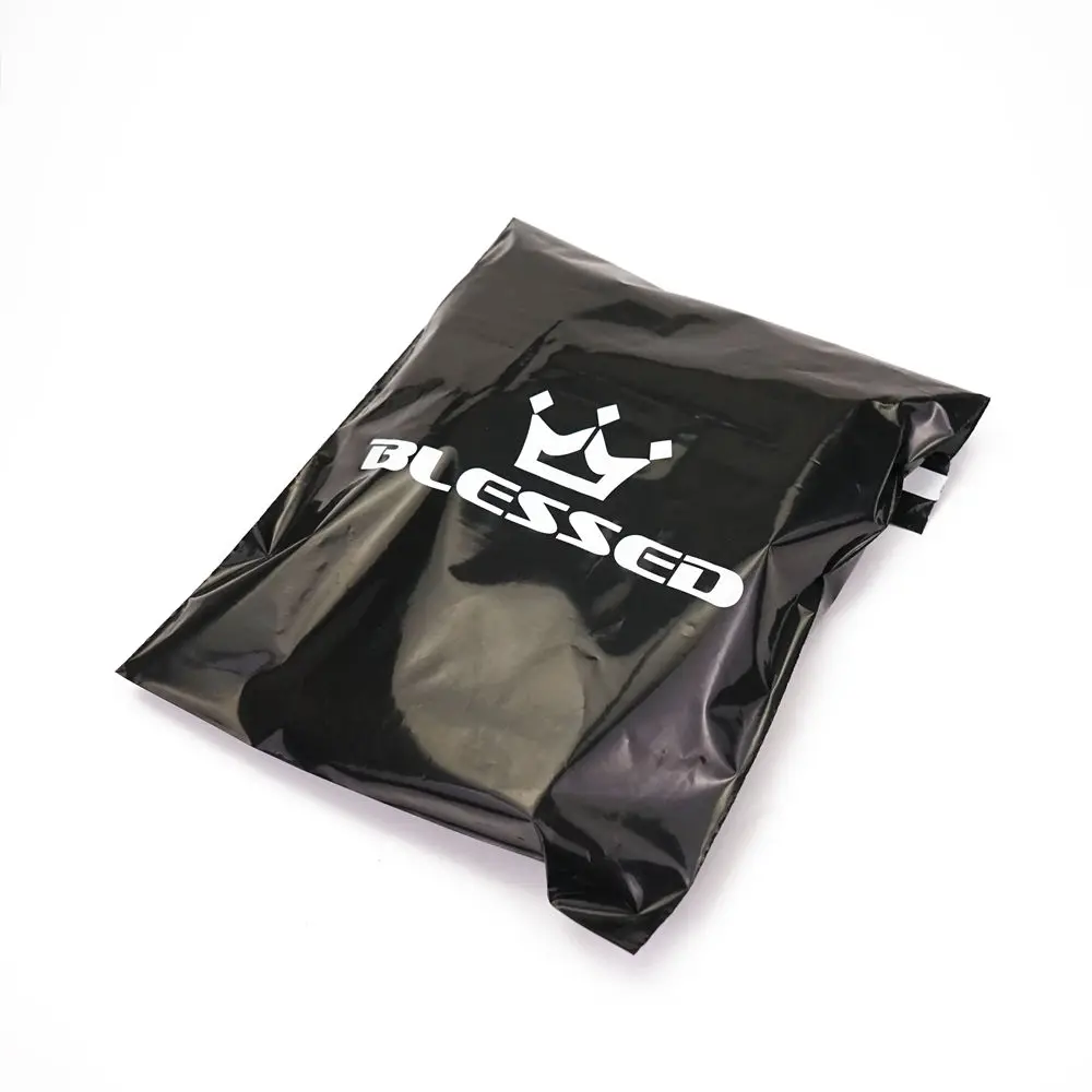 Bolsa de correo de plástico biodegradable para ropa, bolsa de envío de mensajería con logotipo personalizado, color negro, respetuoso con el medio