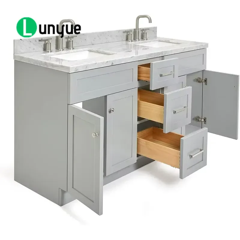 Luxury Modern 60 Inch MDF Lacquer Bathroom Vanity with Artificial Marble Top High Quality Hotel Use Furniture