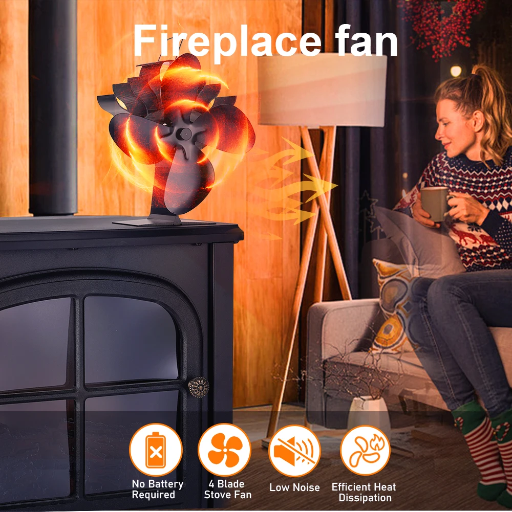 Fireplace Fan 4-leaf Hot Air Stove Environmentally Quiet Friendly Fan Efficient Heat Distribution In Households