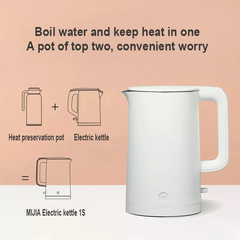 샤오미-미지아 전기 주전자, 1S 빠른 뜨거운 끓는 스테인레스 물 주전자 주전자 지능형 온도 제어 과열 방지