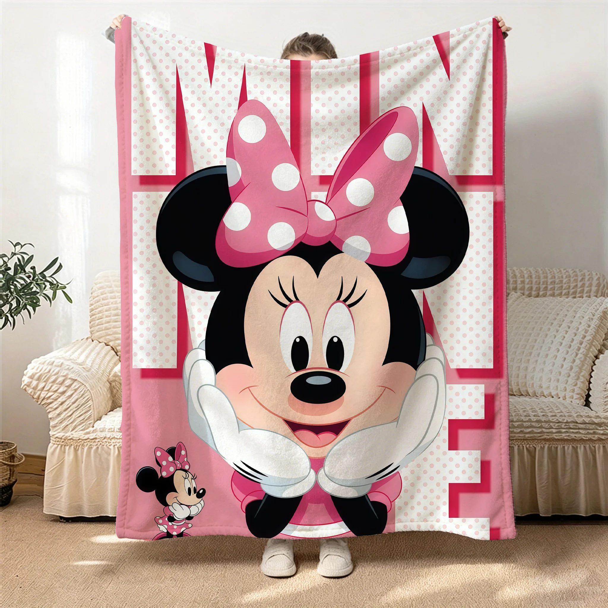 Hot Sale Minnie Mouse Flannel Blanket Cute Pink Bow Cartoon Throw Blanket Soft Warm Bed Sofa Cover Kids Girls Gift Home Decor