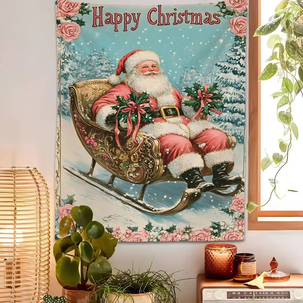 

Christmas Day Santa Claus Tapestry Bedroom Living Bar Garden Outdoor Microfiber Festival Decoration Background Art Banner