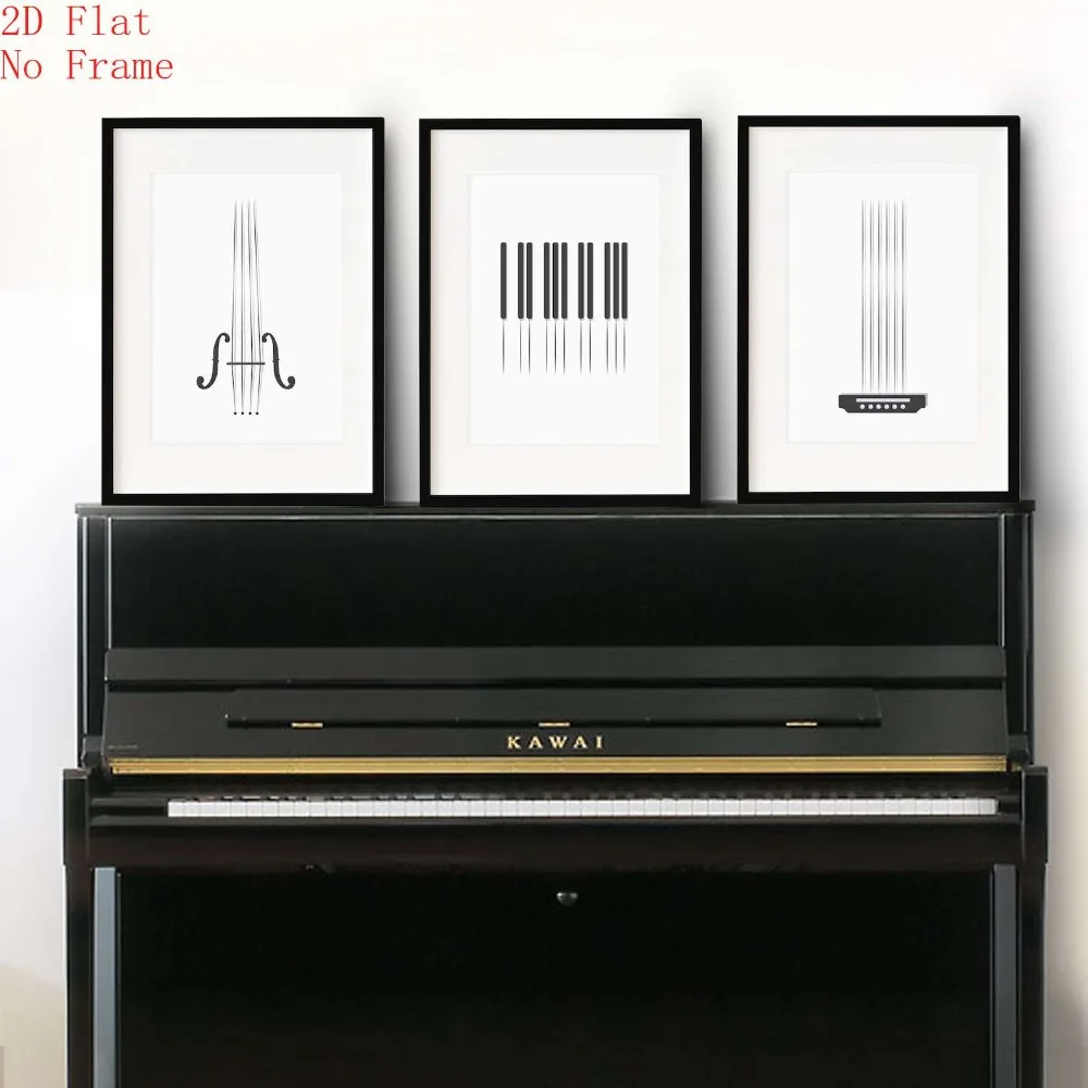 (NoFrame 3PCS)-2D Flat, Posters & Prints 3pcs (Canvas Poster Unframes)Set of 3 Minimal Instrument Wall Art, Print Home Decor,