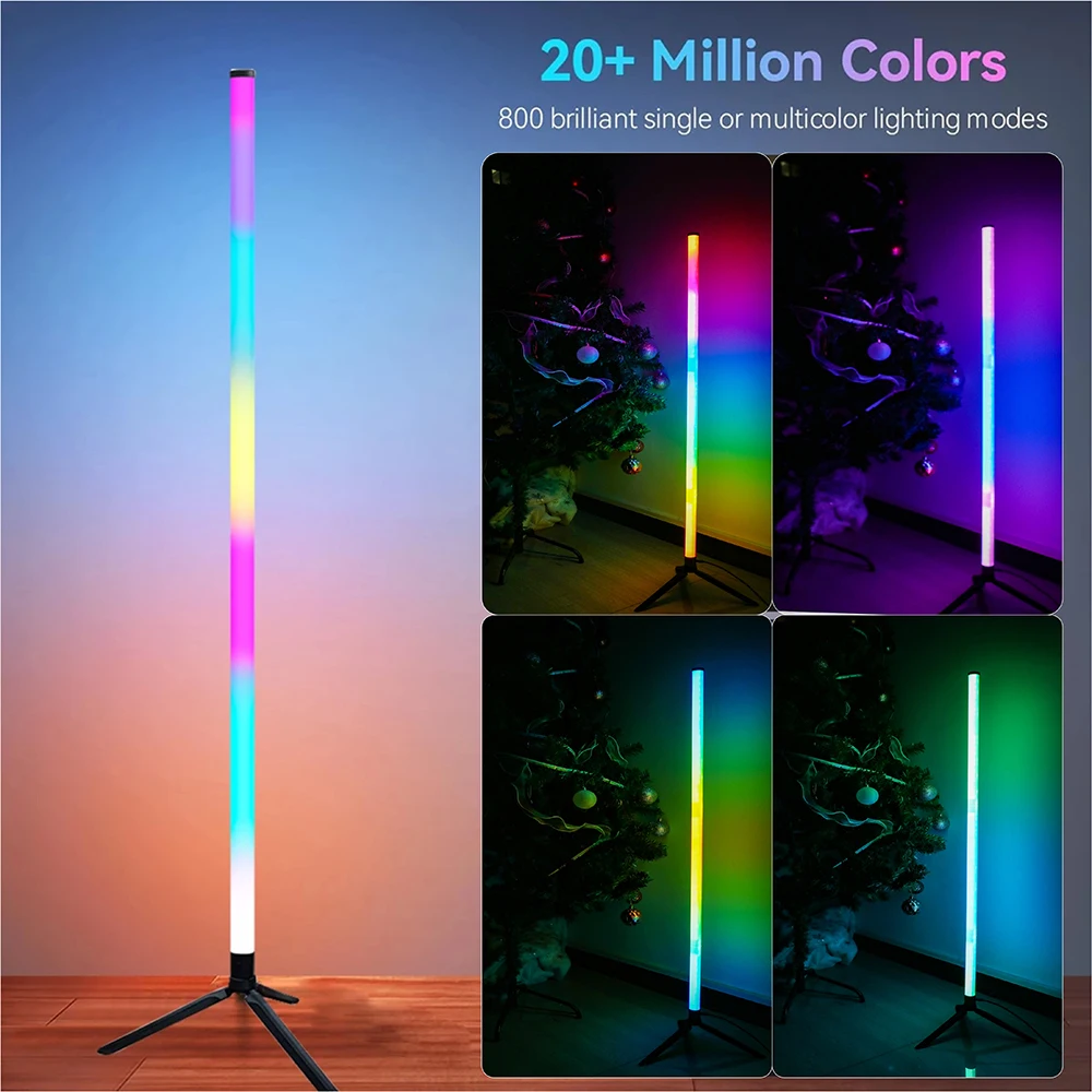 مصباح أرضي زاوية RGBIC WS2812 LED مصباح أرضي ذكي حديث App التحكم عن بعد مزامنة الموسيقى اللون تغيير مصباح قائم غرفة نوم 5 فولت