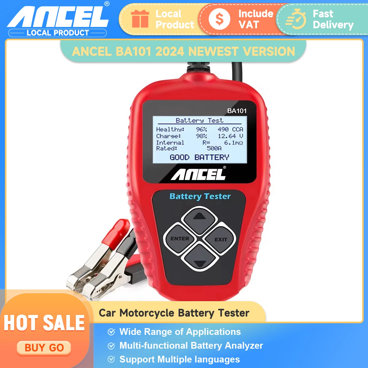 Ancel BA101 Car Battery Tester 12V 100-2000CCA 220AH Auto Load Battery Analyzer Multi languages Car Battery Charging Tester