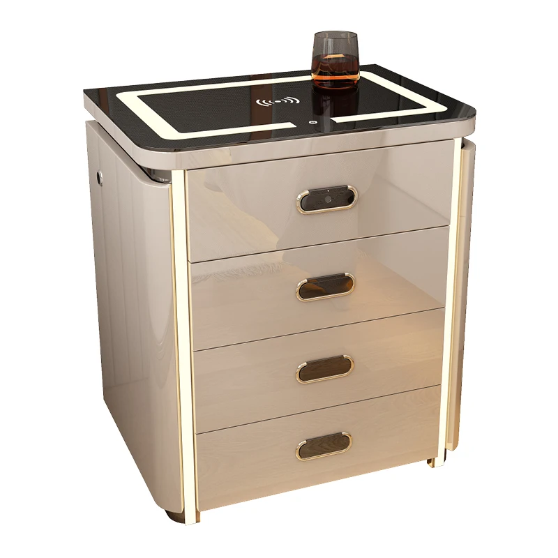 

Smart bedside table, safe, integrated milk coffee, dark gray 60 high voice light, bedroom sensor light