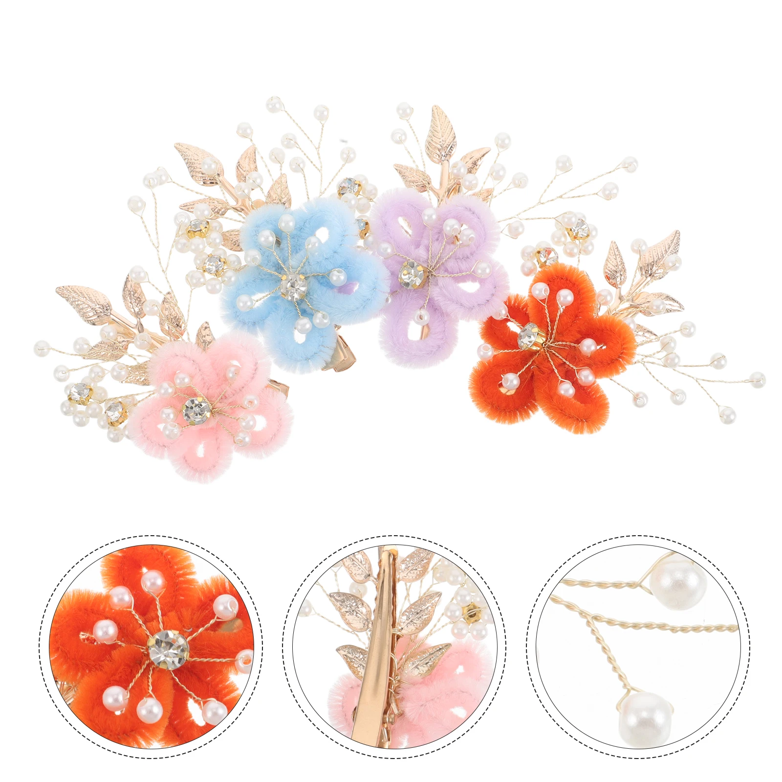 

4pcs Flower Hairpins Wedding Accessories for Women Handmade Bridal Hair Clips Pearl Leaf Design Lightweight Elegant for Bridal