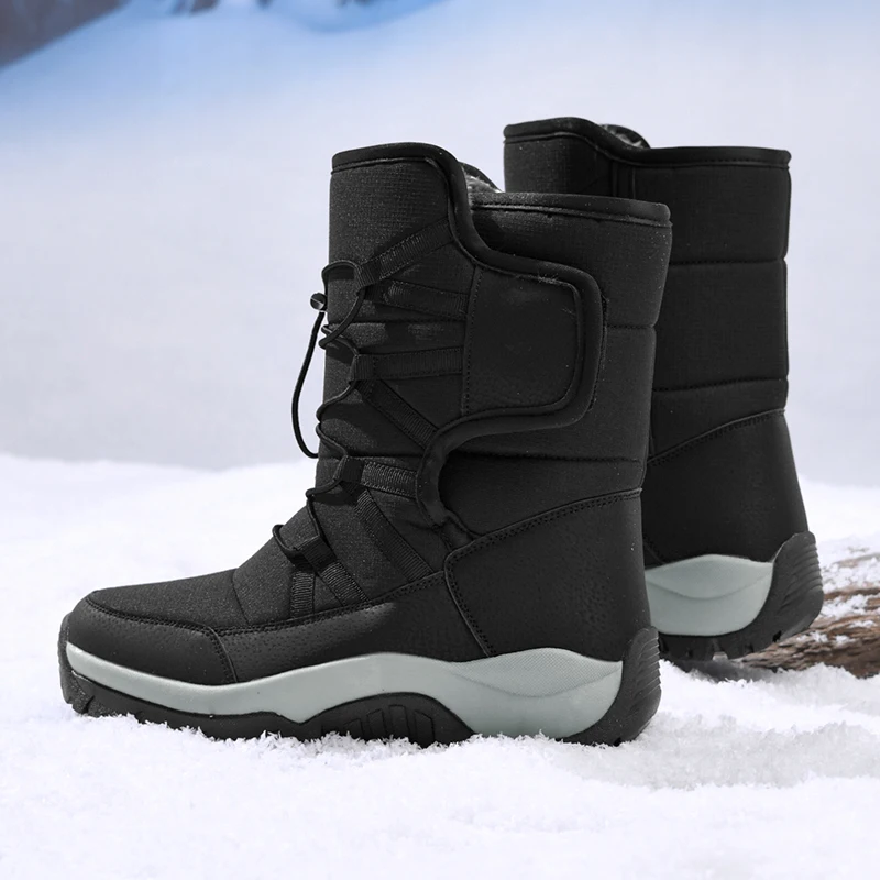 Brand Men's Winter Shoes Waterproof Men's Boots Warm Plush Couple Snow Boots Outdoor Non-slip Hiking Boots Men Work Ankle Boots