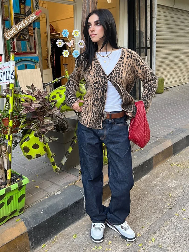 秋冬新作 レディース レオパード柄 ニットカーディガン カジュアル ニットウェア ファッションボタン セーター アウター 長袖 ストリートウェア