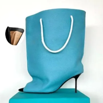 

Women's Leather Tote-Bag Shape Ankle Boots Stiletto Heel Creative Design Boots Avant-Garde Fashion Show Statement Footwear