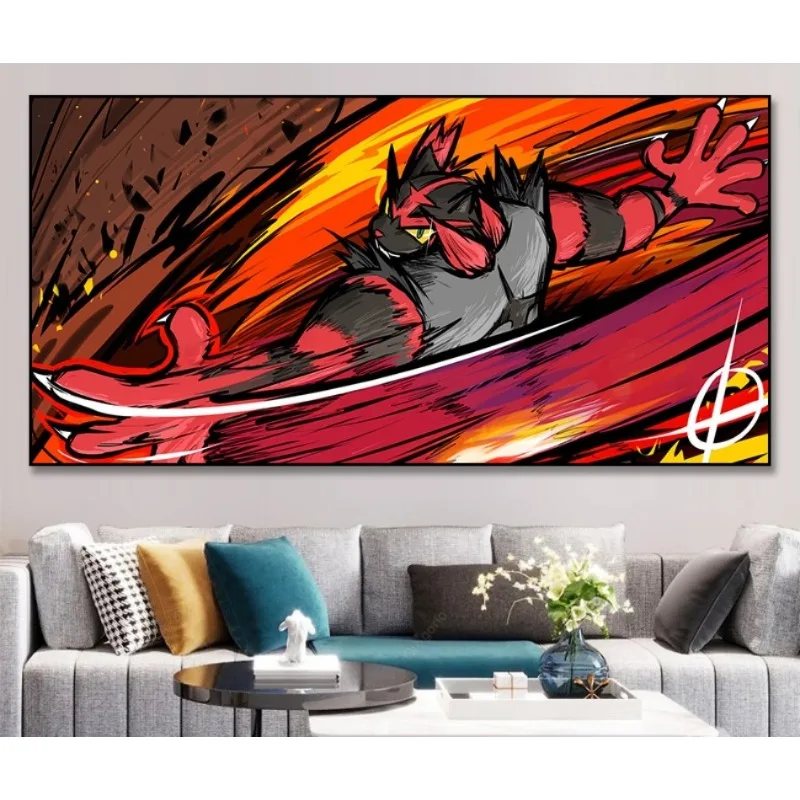 Pokemon Anime Peripheral Canvas Painting Watercolor Poster Wall Anime Art Wall Sticker Kawaii Abstract Picture living room Decor