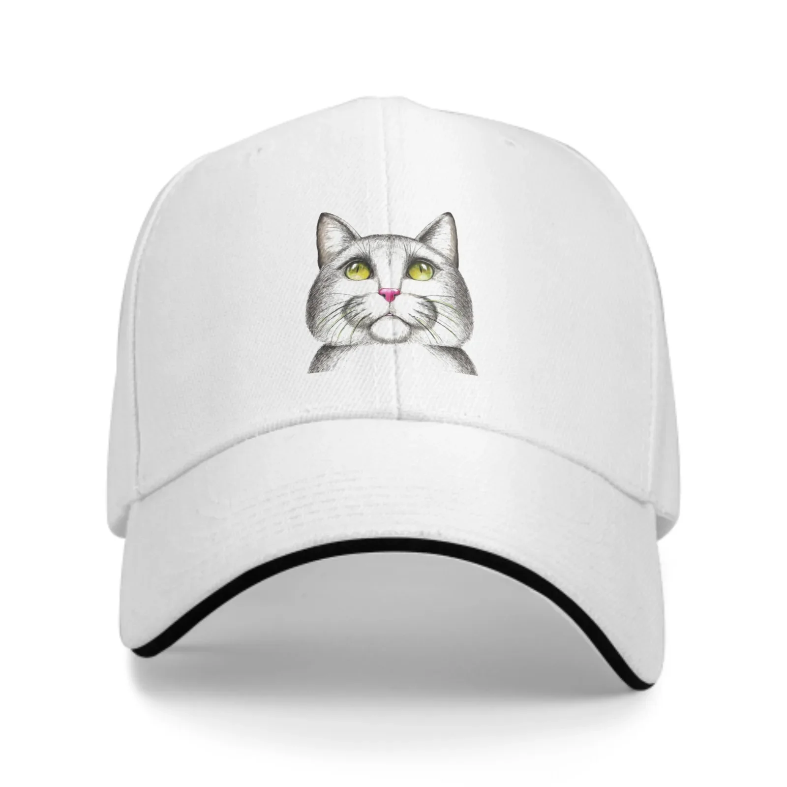 Adjustable Fashion Wild Caps Cat Print Washed Sandwich Caps Sports Outdoor Baseball Hat