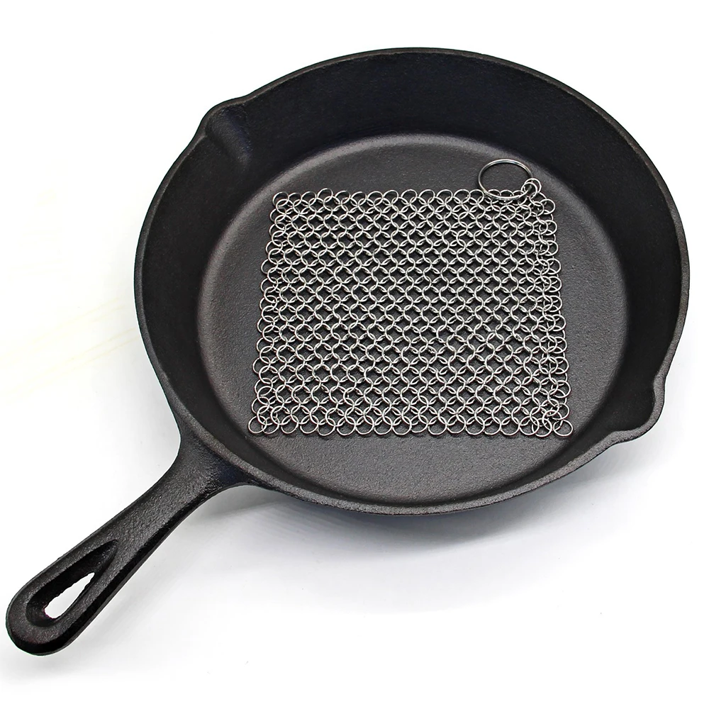 Stainless Steel Silver Cast Iron Cleaner Chainmail Scrubber Home Cookware Kitchen Clean Tool