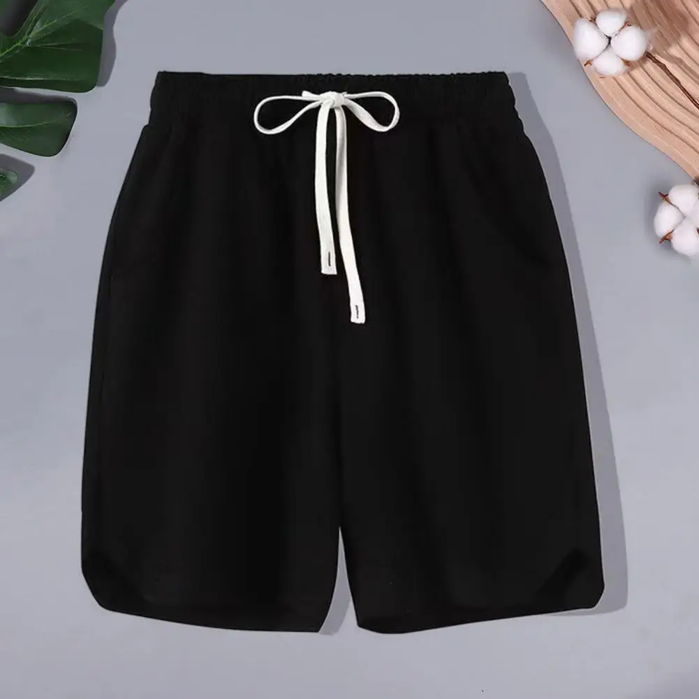 

Men Drawstring Shorts Men's Adjustable Drawstring Sport Shorts With Loose Fit Wide Leg Solid Color Mid-rise Summer Shorts