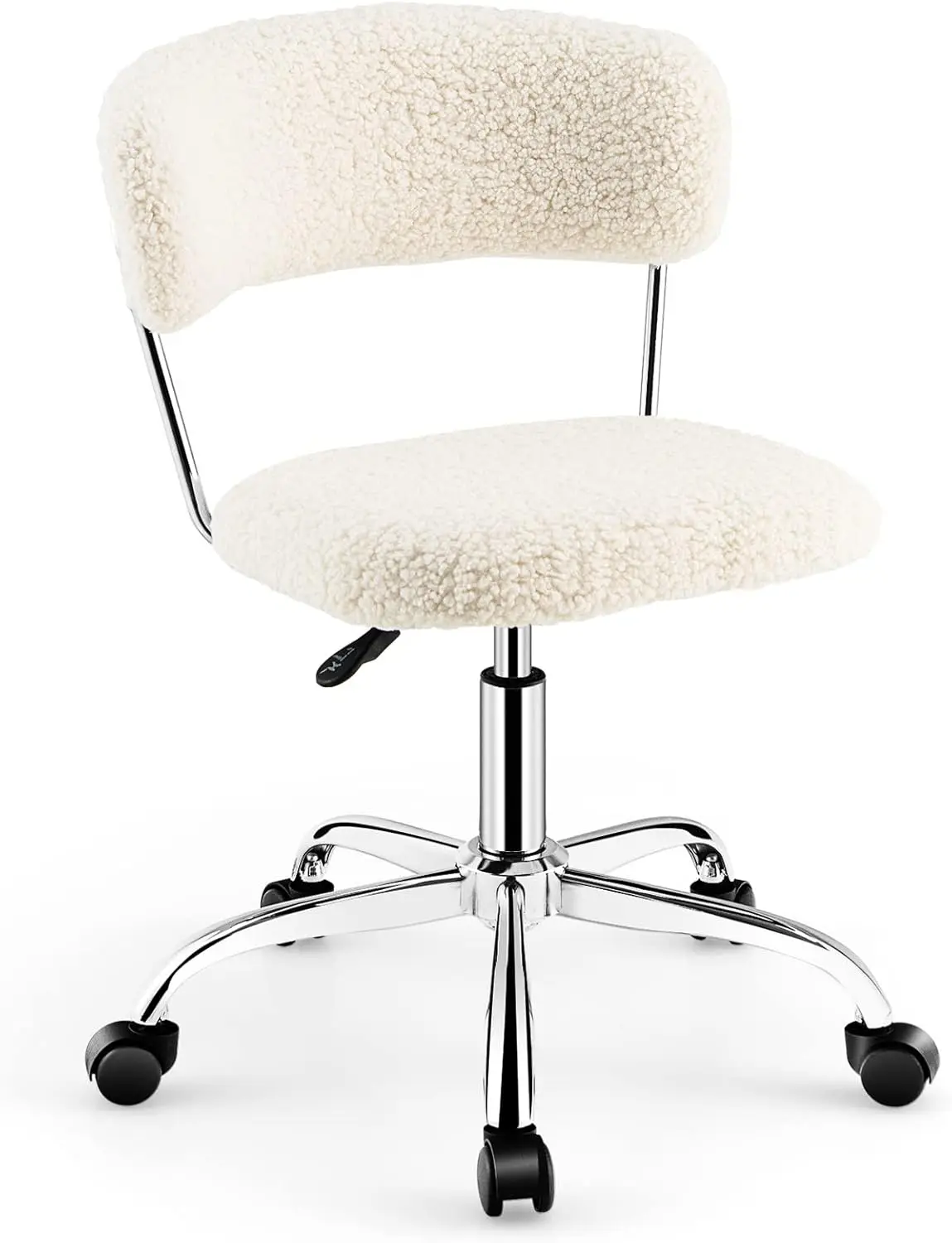 

Home Office Chair, Faux Fur Low Ba Swivel Leisure Chair W/Height Adjustable Padded Seat, Rolling Arml Vanity Chair W/Galvanized