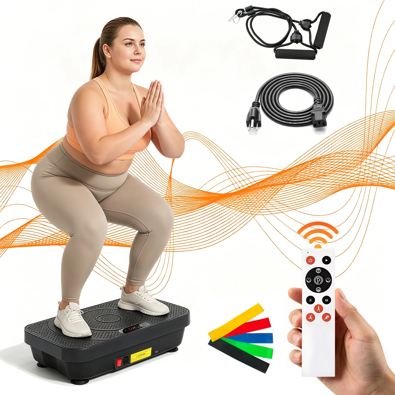 Vibration Plate Exercise Machine Home Fitness Machine Bluetooth for Weight Loss & Full Body Shaping High-Frequency for Fat Burning & Toning 10 Auto 200 Manual Speed Settings Includes Resistance Bands & Yoga Straps Shaker Adjustable Speed Weight Loss