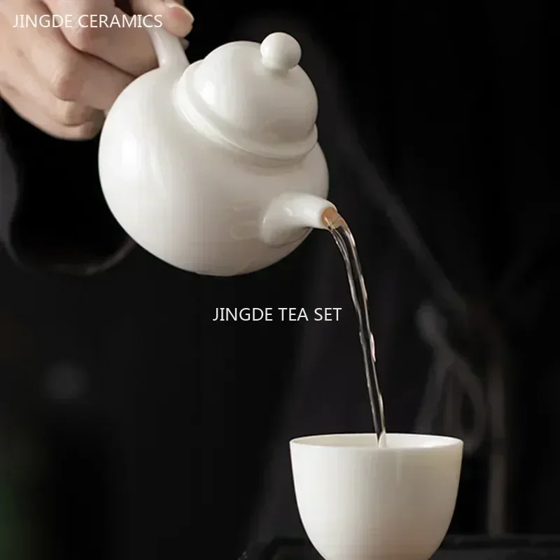 Mutton Fat Jade White Porcelain Teapot Chinese Ceramic Tea Infuser Handmade Filter Xishi Pot Traditional Porcelain Tea Set