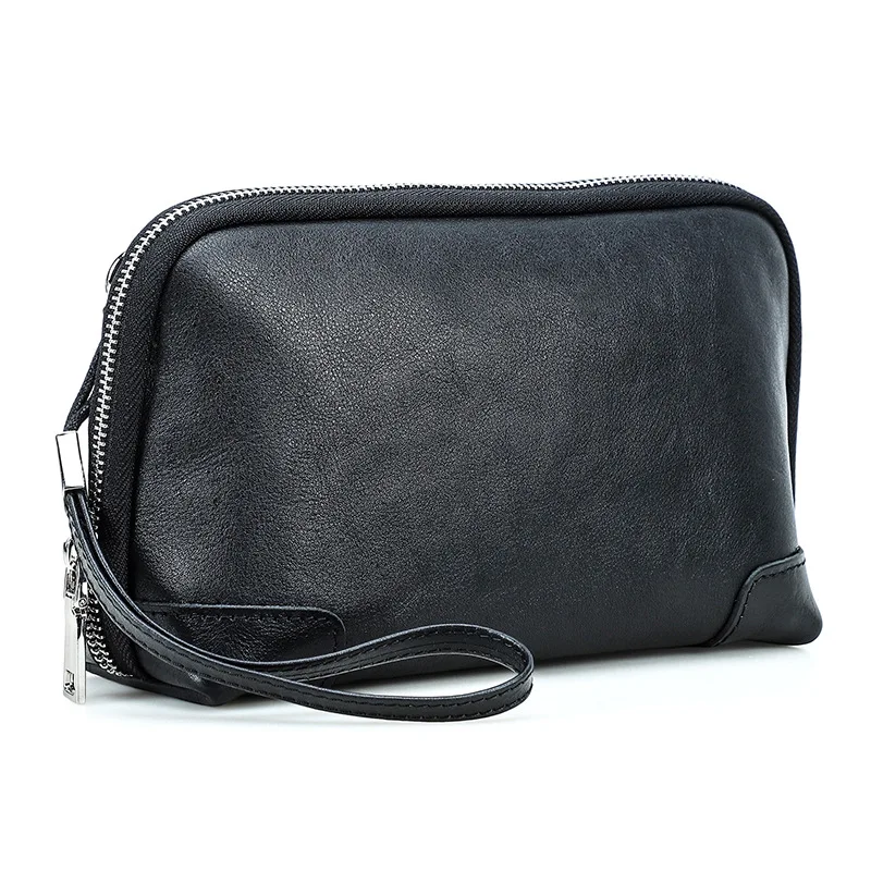 2026 Crazy Horse Leather Wristlet Bag – Handmade Retro Organizer Pouch for iPhone, AirPods, Charger & Cables, Multi-Compartment