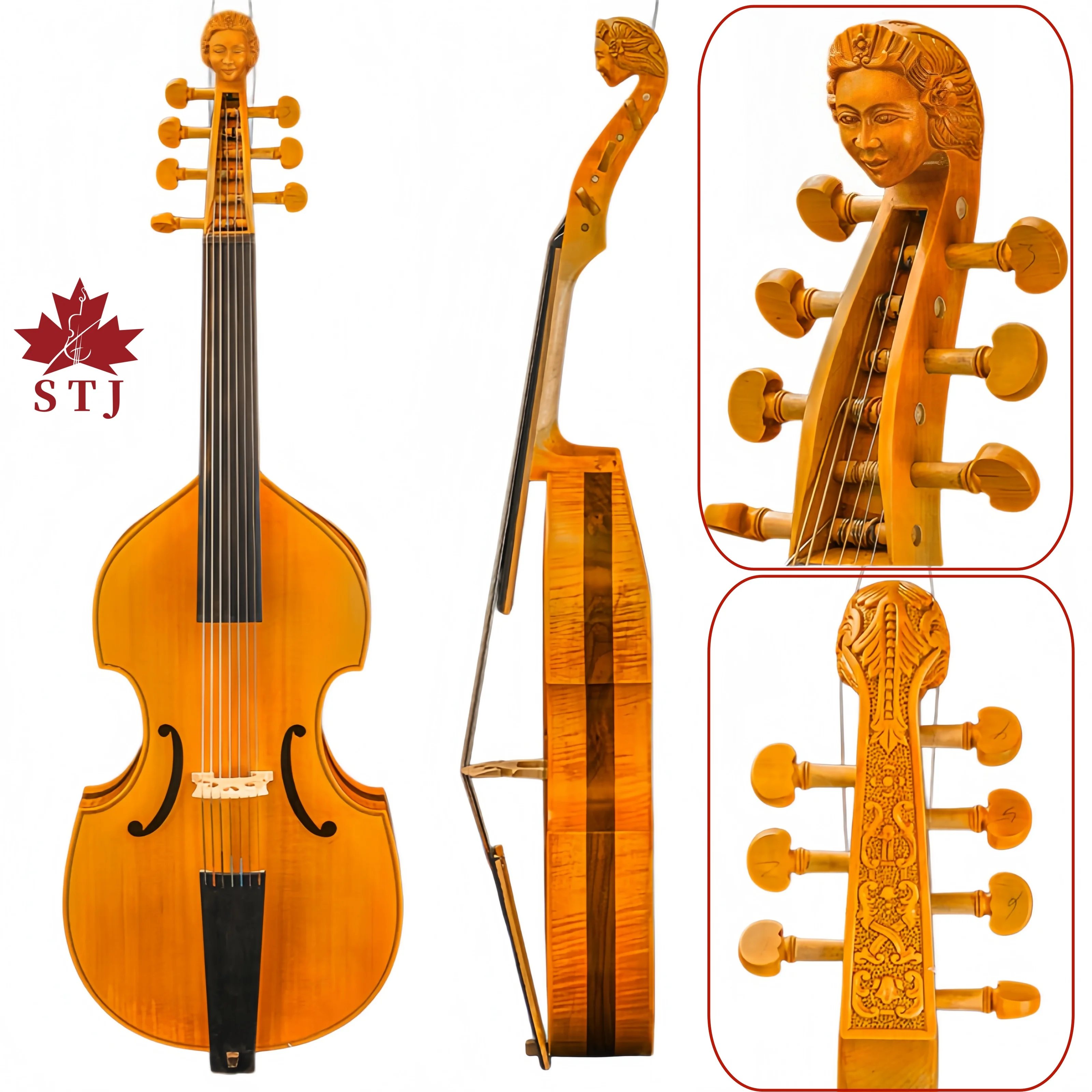 Bajo de 7 cuerdas de 27" Hermosa viola da gamba Profesión de estilo barroco maestro parte trasera entera