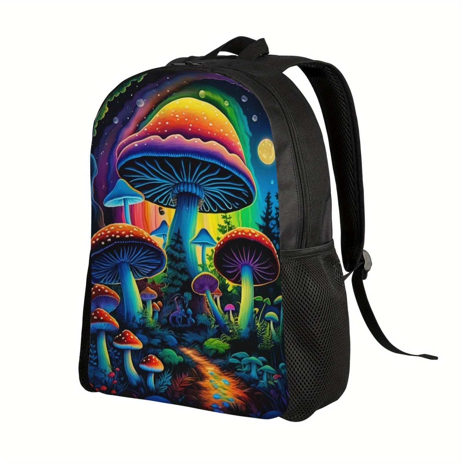 Mochila informal Fantasy Mushrooms con cierre de cremallera, forro de poliéster, correa de hombro ajustable, bolsa de libros espaciosa para el trabajo