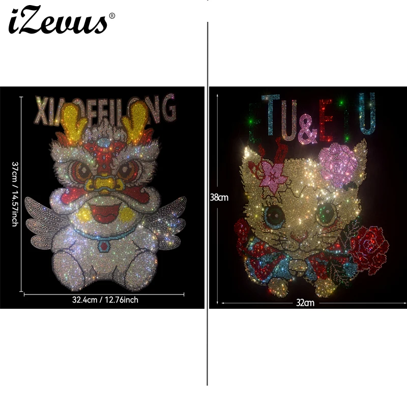 キラキラ輝くラインストーンのアイロン接着ワッペン。かわいいドラゴンや漫画のウサギのデザインで、衣類のdiy装飾に最適。