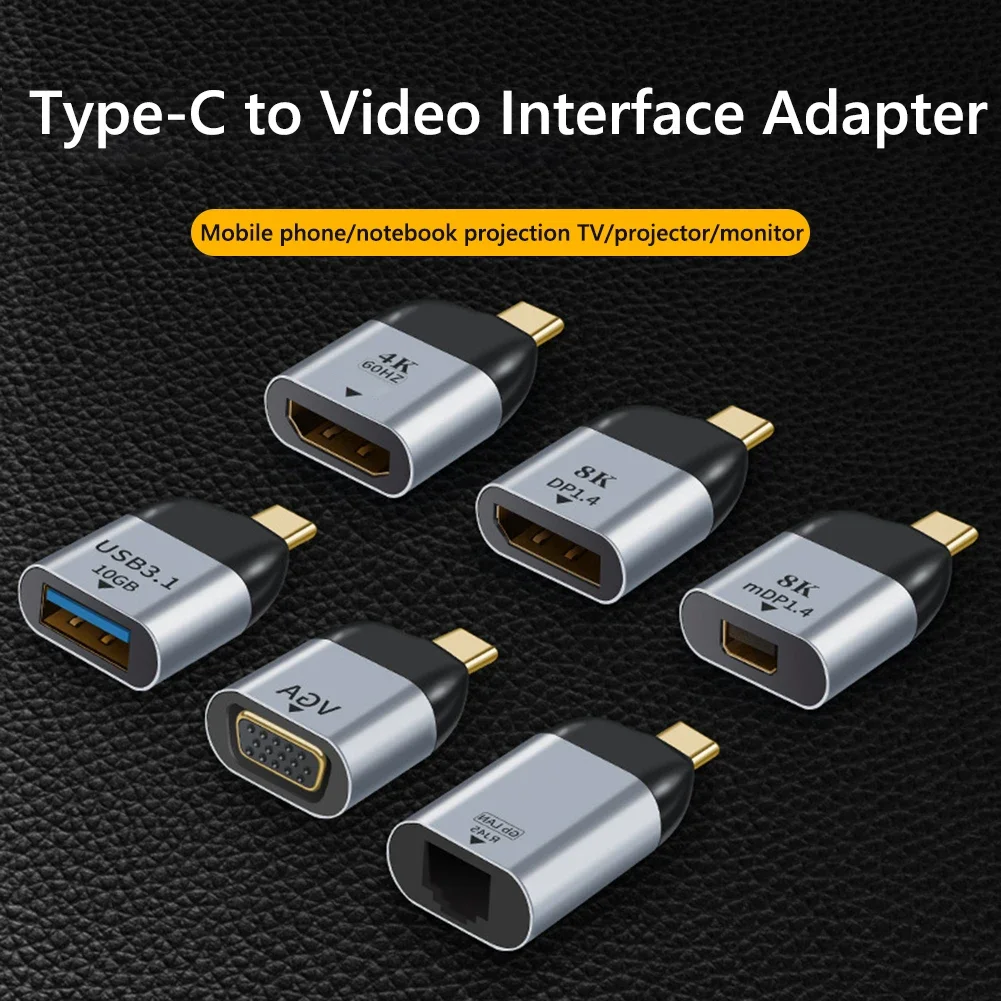 Type C to USB 3.1 /HDMI-compatible/DP/VGA/Mini DP/RJ45 Adapter Plug Converter Projection 4K/8k 60Hz USB C Male to Female Adapter