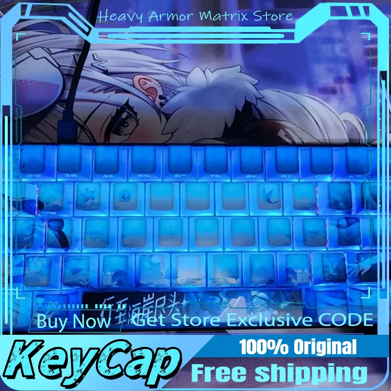 

Механическая клавиатура Wuthering Waves, аниме, колпачки для клавиш, 120 клавиш, вишневый профиль, непрозрачная боковая гравировка для компьютера, офиса, игры, подарок