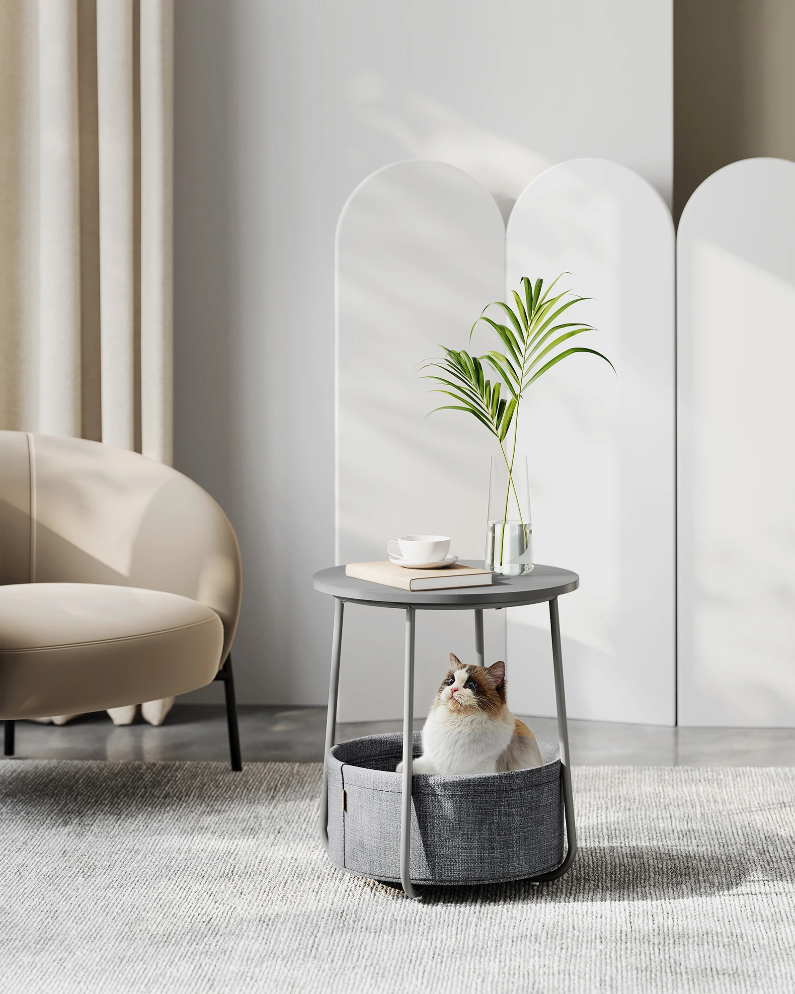 Vasagle Bijzettafel Ronde Kleine Tafel Salontafel Kleine Woonkamer Tafel Met Stoffen Mand Woonkamer Opslagruimte