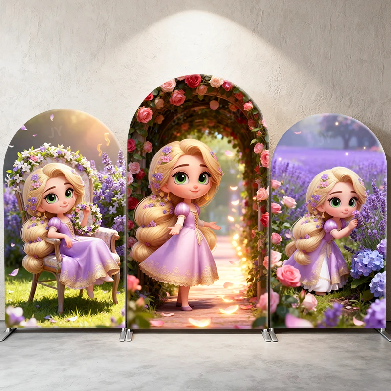 

Baby Rapunzel Arch Backdrop Cover Disney Princess Theme Party Decor Flower Photo Background Birthday Baby Shower Event Supplie