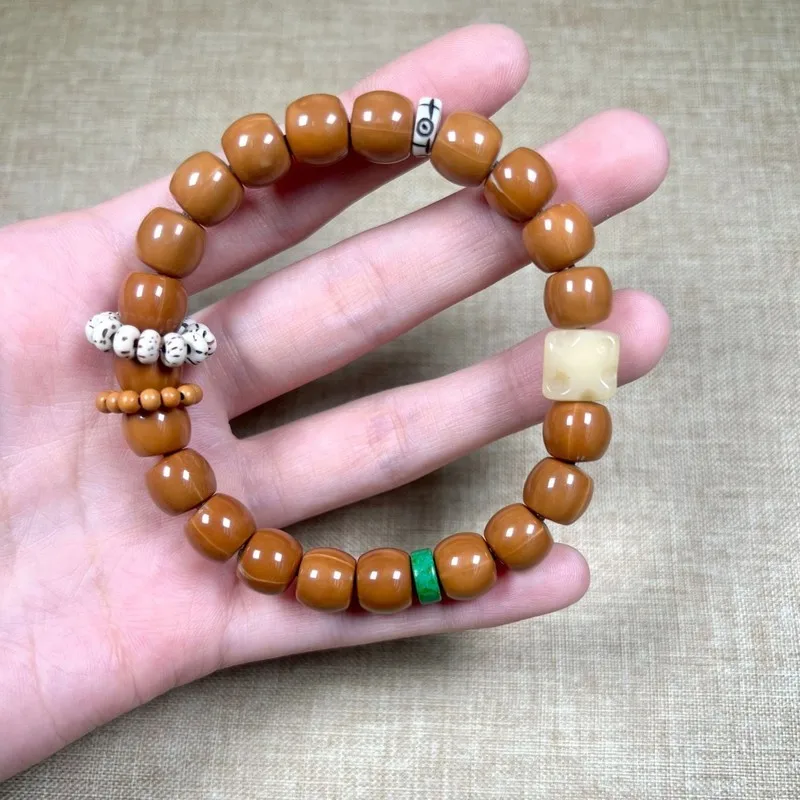 Natural Monkey Bead Single-Strand Bracelet Paired With Olive Stone And Bodhi Cheese Beads