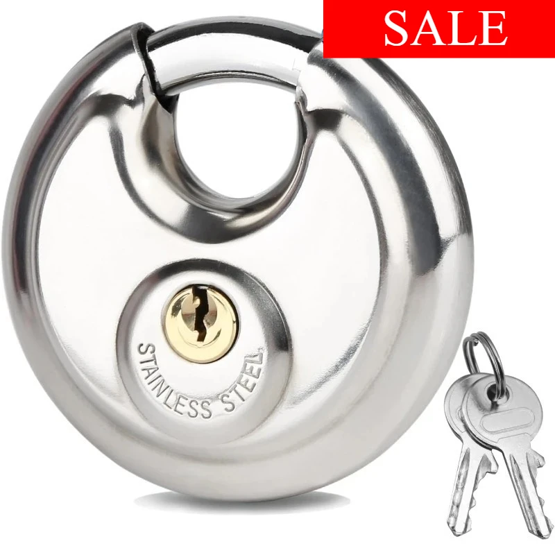Распродажа, 1 шт., 60 мм, крутой круглый замок для хранения дисков из нержавеющей стали, навесной замок, нержавеющий и водонепроницаемый с 2 ключами, фурнитура