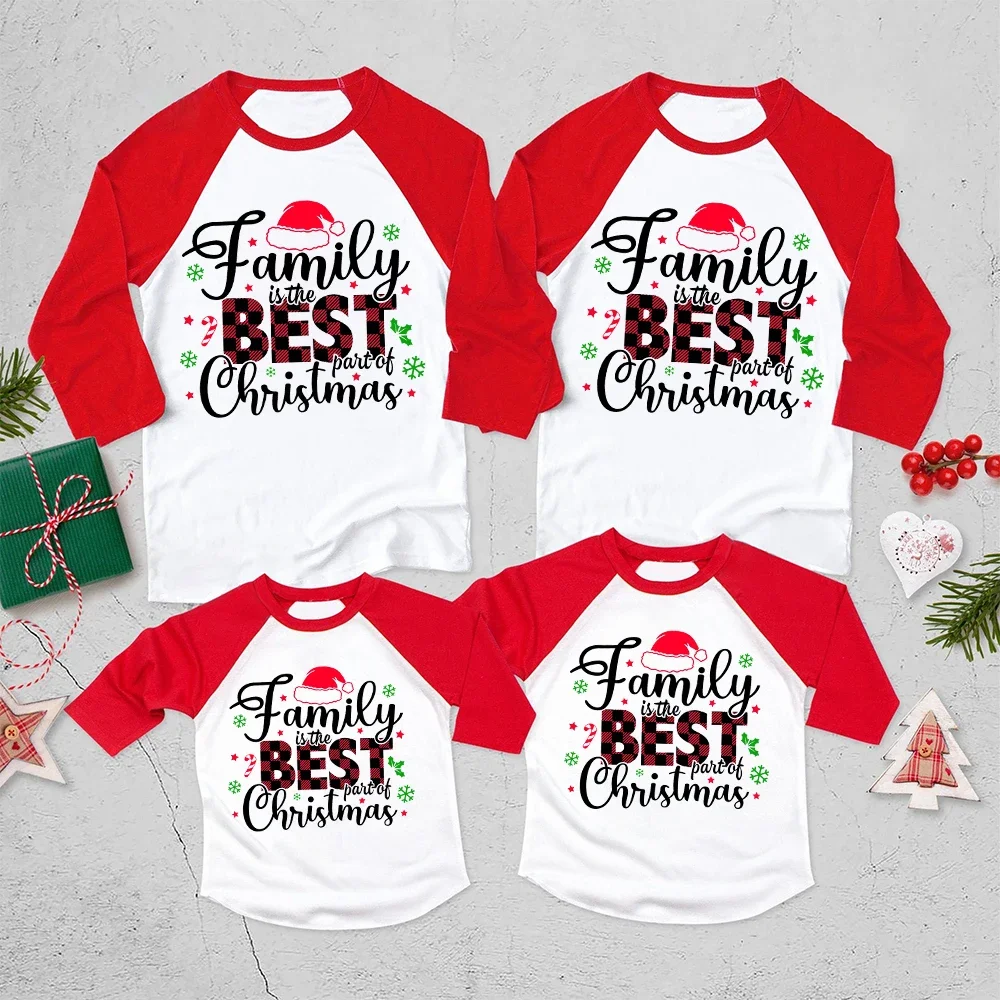 Family Is The Best Christmas Print  Matching Outfits Mommy Daddy Son Daughter Raglan Shirt Family Clothes Xmas Party Outfits Tee