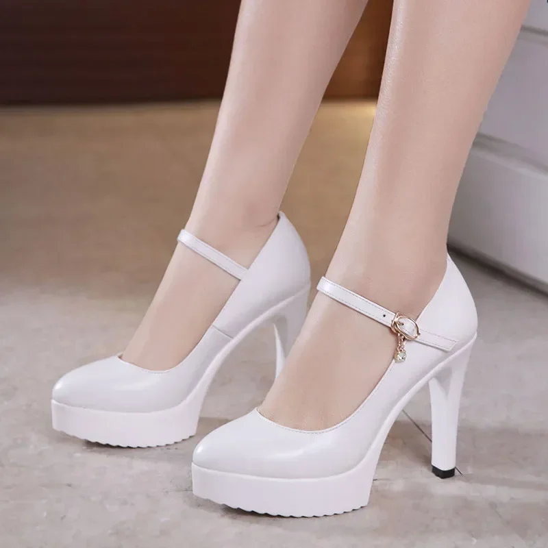 8cm 11cm Small Size 32-43 Breathable Soft Leather Shoes Platform Pumps 2025 Spring Block High Heels Shoes Wedding Dress Office