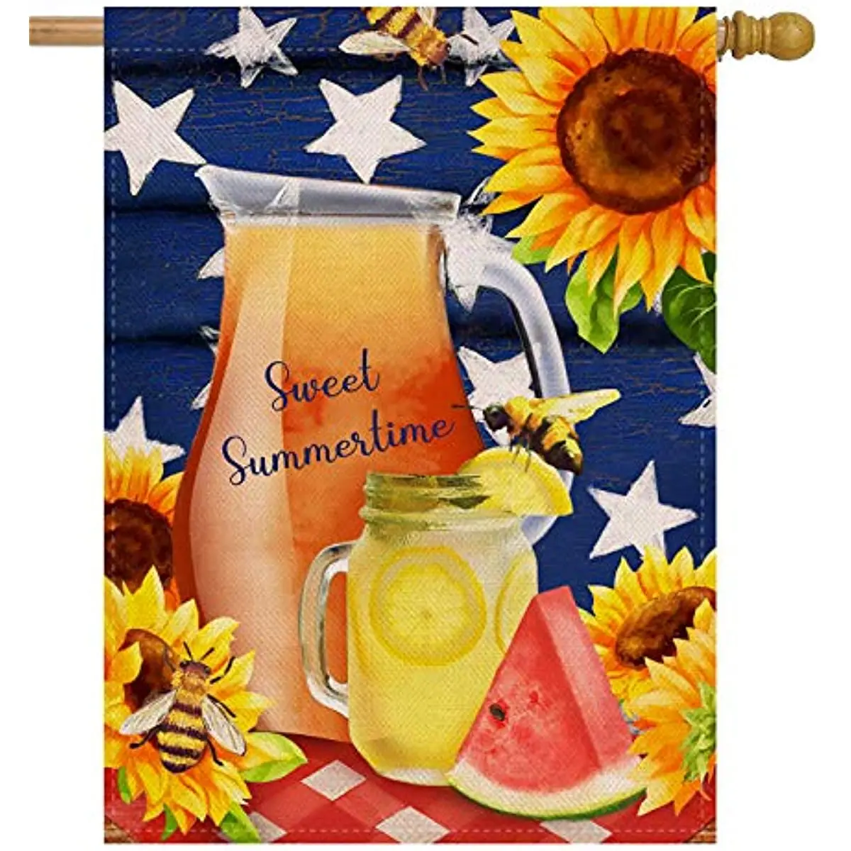 

Watermelon Flower Memorial Day House Flag Summer Double Sided, Sunflower Burlap Garden Yard Decoration Patriotic Star