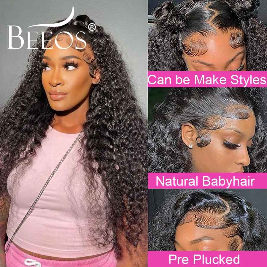 250% 13x4 HD Transparent Lace Frontal Human Hair Wigs Water Wave Curly Wigs 100% Human Hair Invisible HD Lace Wig Bleached Knots