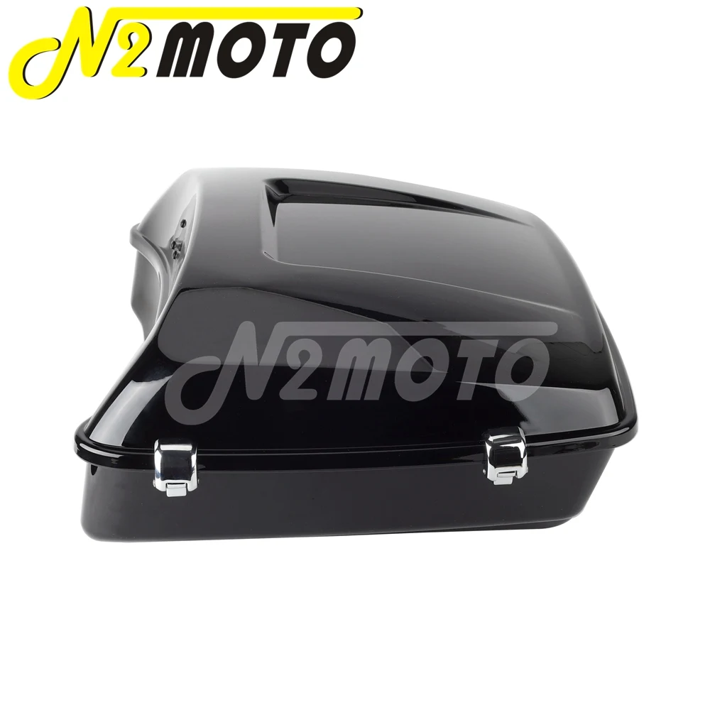 Gloss Black Motorcycle Pack Trunk Backrest W/ 3 Latch Key For Harley Touring CVO Street Glide Road King 2014-23 Rear Luggage Box