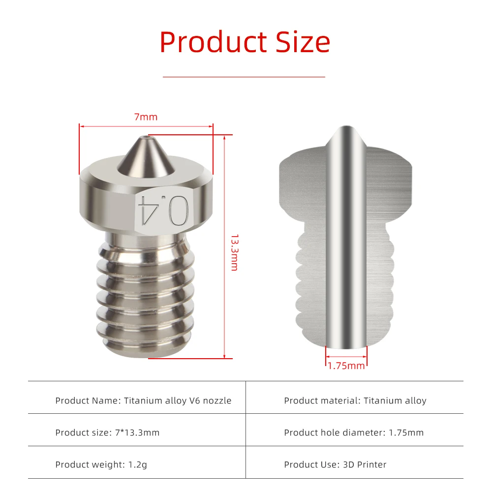 XCR3D TC4 wytłaczarka o wysokiej wytrzymałości E3DV6 ze stopu tytanu M6 gwintowana dysza żarowa 1.75mm do CR10 akcesoria do drukarek 3D