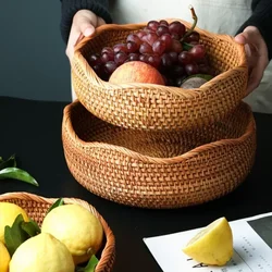 New Handwoven Storage Basket Rattan Storage Tray Wicker BasketBread Fruit Breakfast Tea Picnic basket Kitchen StorageBasket