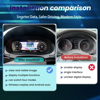 適用於大眾高爾夫6、高爾夫7(MK7、MK5)、途觀、尚酷的數位儀表板,支援無線CarPlay和Android Auto。 8 最佳銷售 大眾汽車數位儀表板 - №1