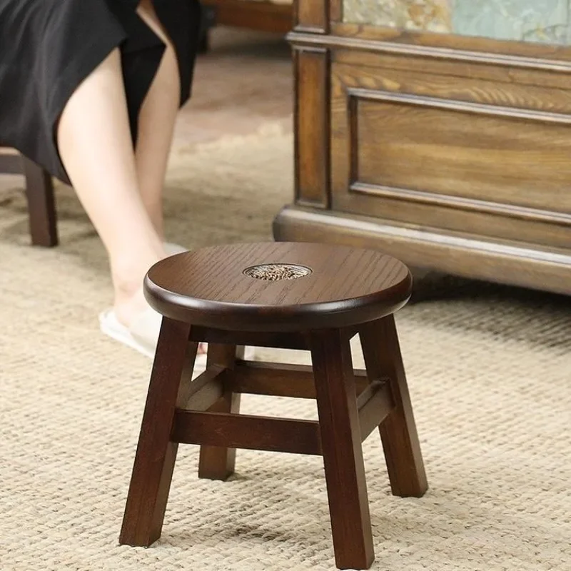 Solid Wood Stool American Vintage Round/square Stool Chair Small Space Saving Furniture Muebles Taburete Portátil