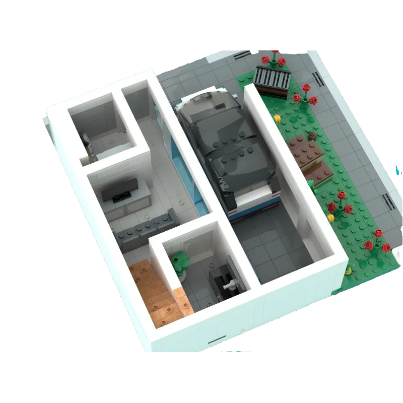 Cidade moderna casa de família modelo modular vista rua arquitetura blocos de construção coleção final tijolos brinquedo mesa exibição presente