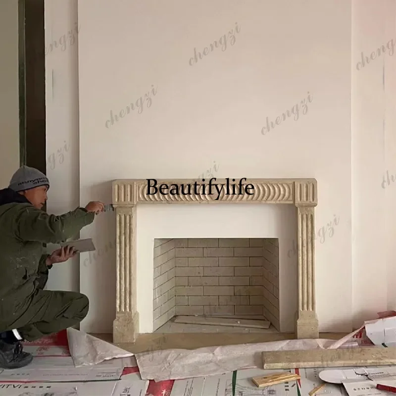 CC85 Marble mantel natural travertine fireplace French simple retro fireplace decorative cabinet