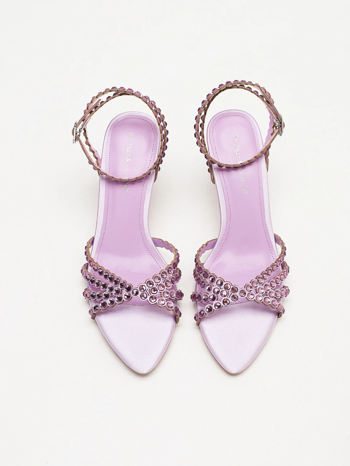 Damen Leichte Lavendel Kristall Strass Muschelrand-Riemchensandalen Verstellbare Knöchelschnalle Stiletto-Absatz Abend- und Brautschuhe – Detail 4