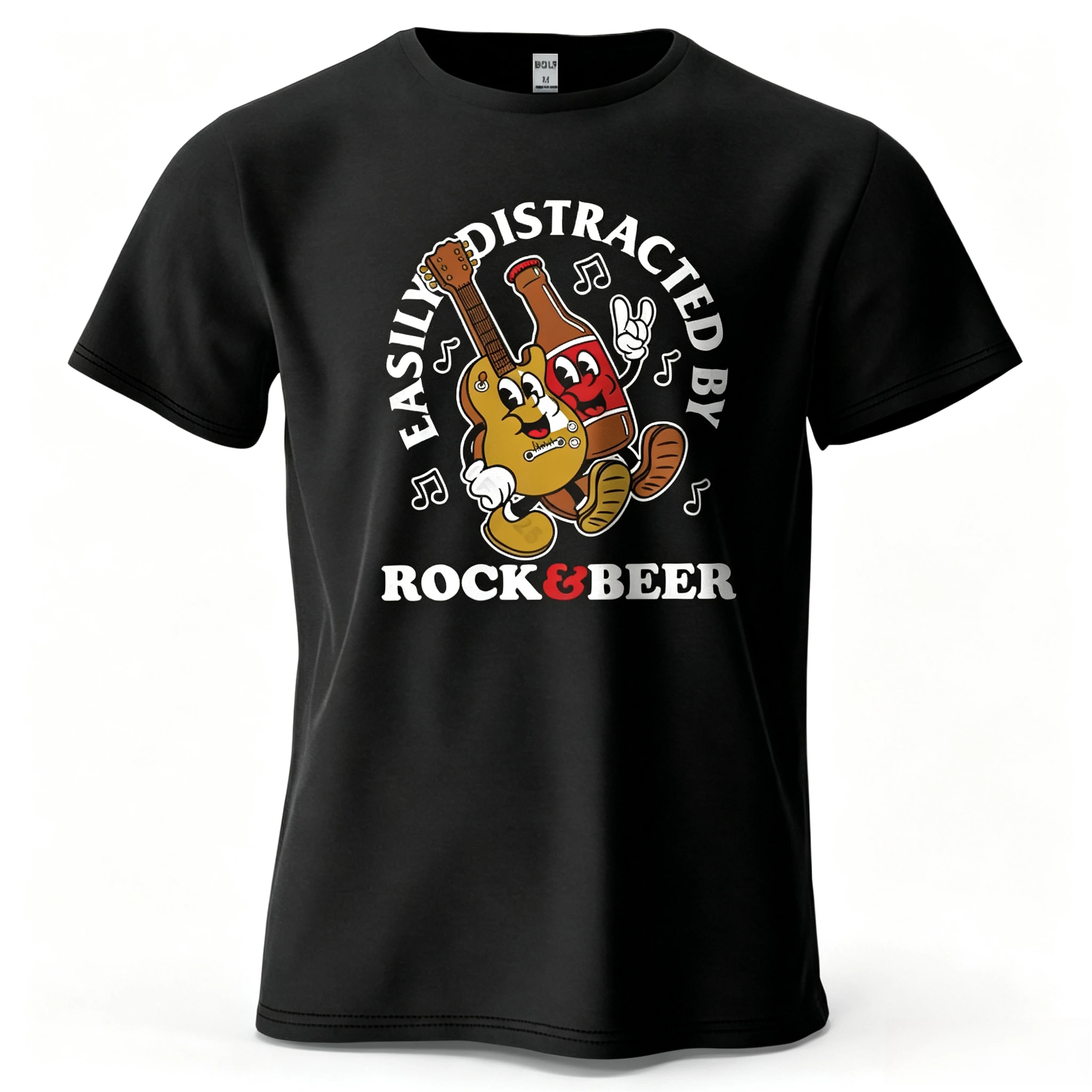 Easily Distracted By Rock & Beer Printed Men's T-Shirt Oversized Vintage Meme Graphic Tees for Women Tees Streetwear