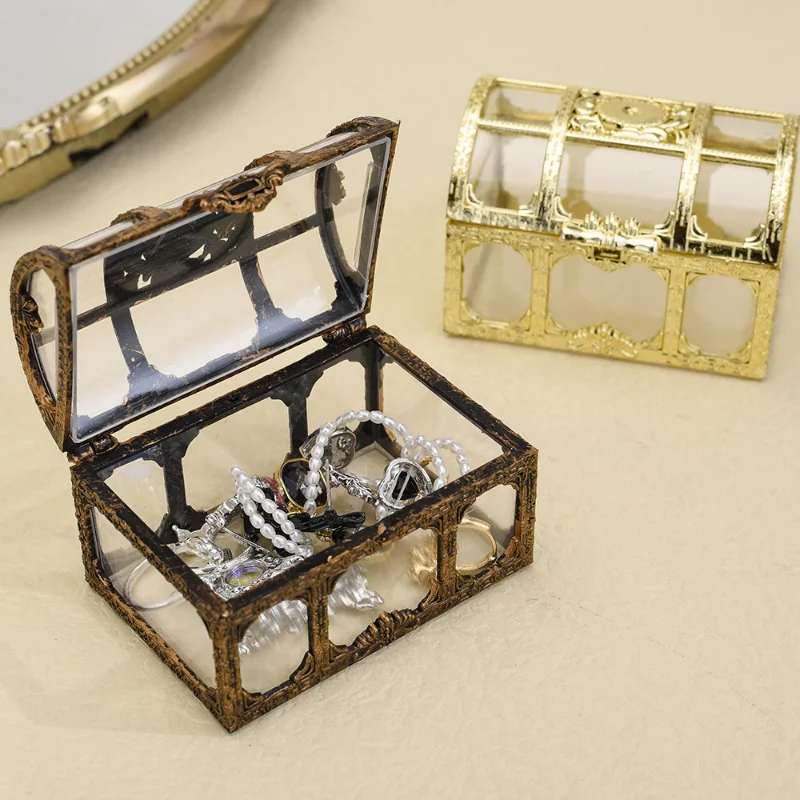 Transparent Vintage Pirate Treasure Storage Box Travel Case Organizer Earrings Crystal Gem Jewelry Trinket Women Jewelry Display