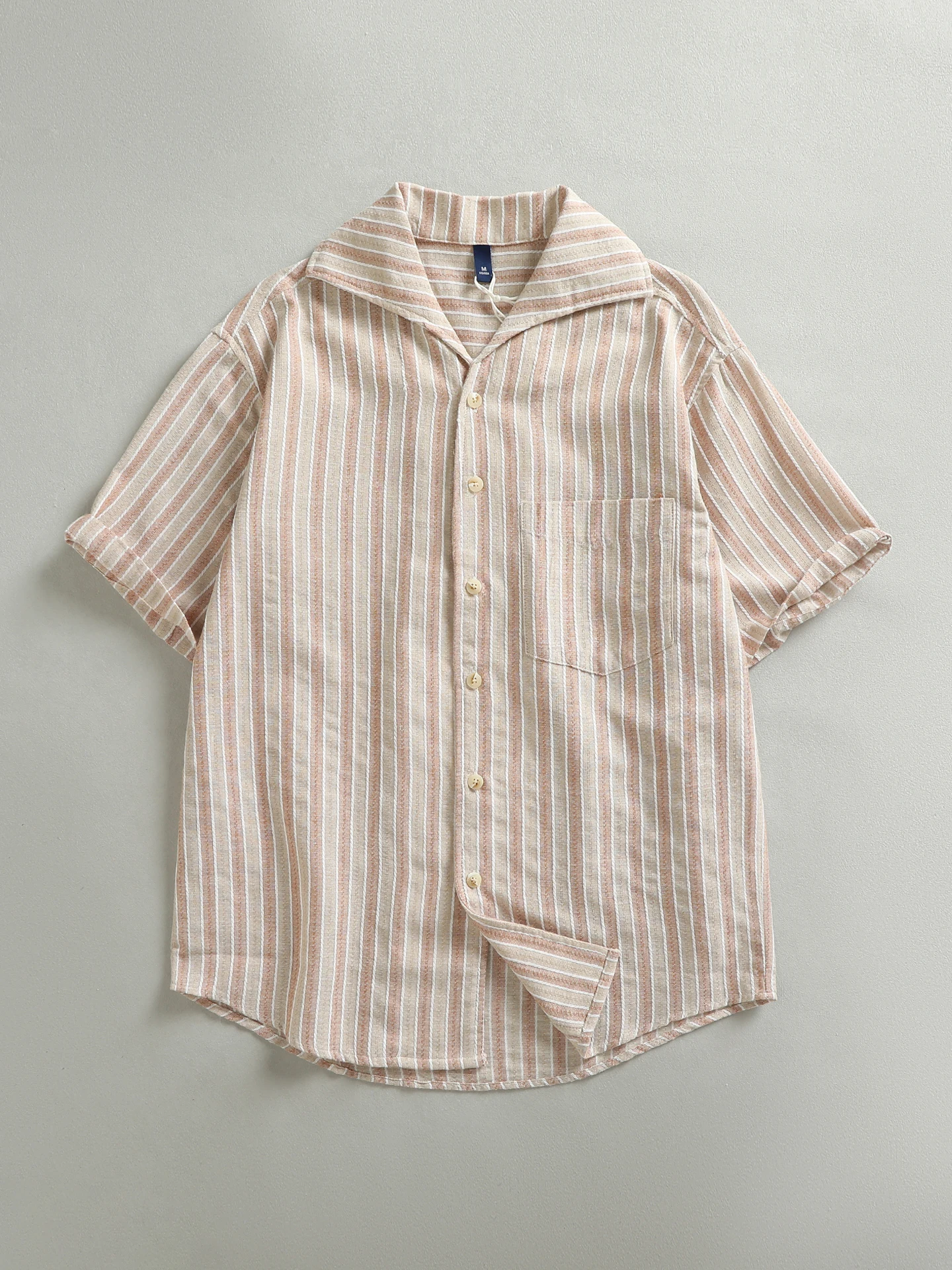 

American Style Loose Fit Short Sleeve Shirt Men's Breathable Comfortable Polyester Cotton Blend Summer Cool Feeling Striped F...