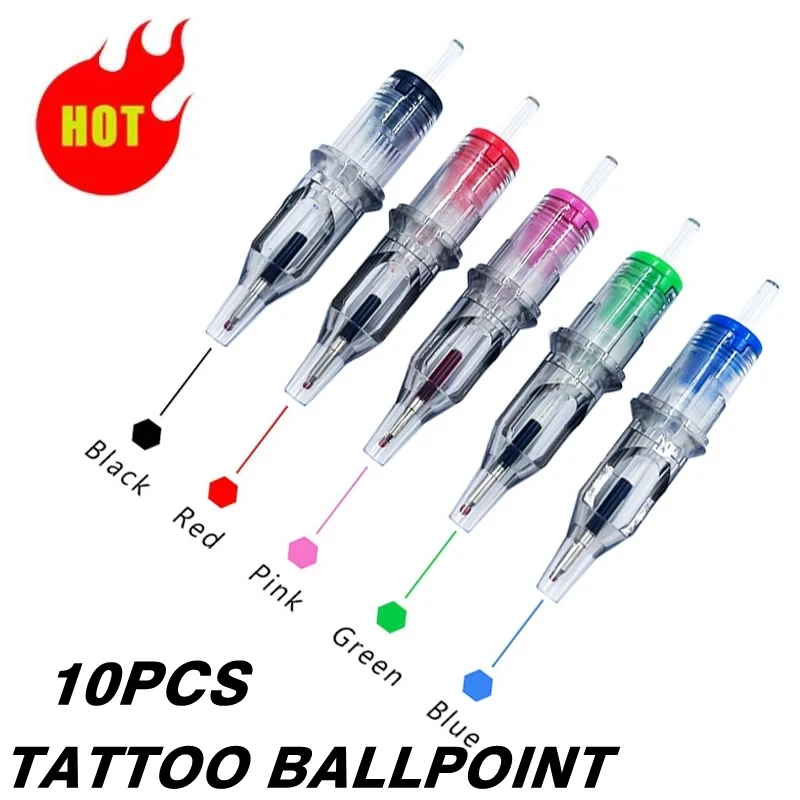 

10pcs Tattoo Cartridge Needles Ballpoint 5 Colors Practice Drawing for Motor PMU Tattoo Pen Grip Cartridge Needles Supplies